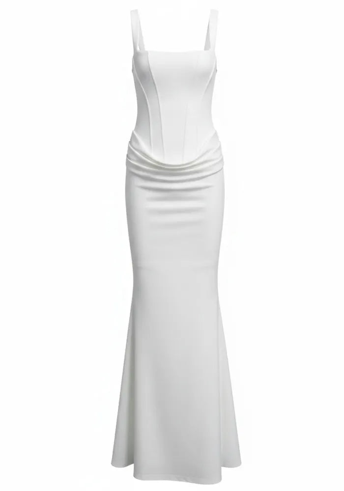 Corset Draped Maxi Dress White