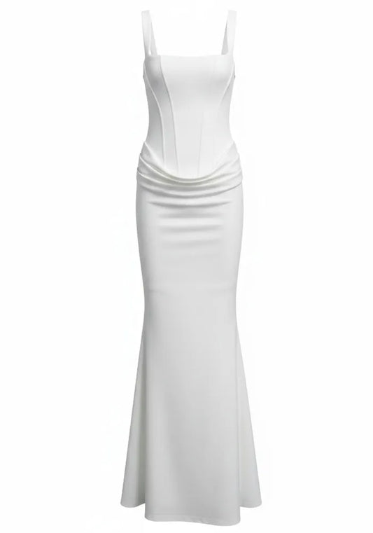 Corset Draped Maxi Dress White