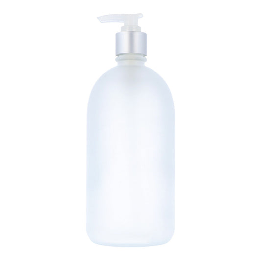 Frosted Glass Bottle with Silver Lotion Pump - 500ml