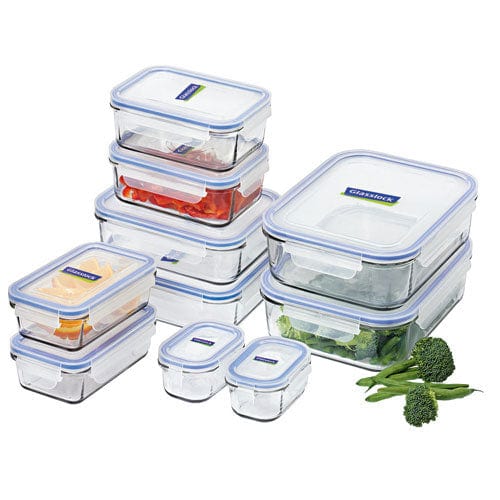 Glasslock Glass Food Storage Containers Mixed Size - Set of 10 | Freezer Safe Blue Seal