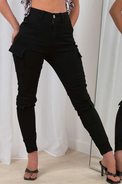 Black Cargo Trousers With Pocket Detail
