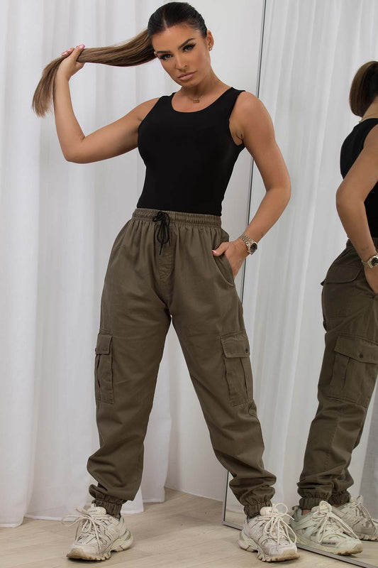 Cargo Trousers With Cuffed Bottoms Khaki