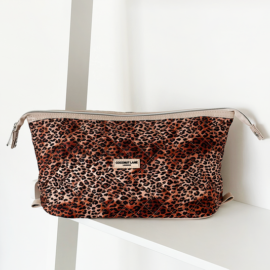 Expandable Makeup Bag - Quilted Leopard