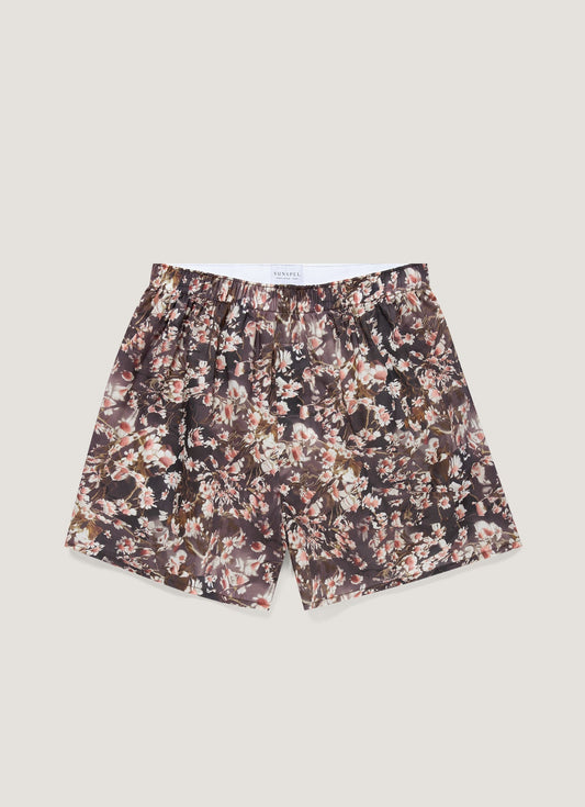 Mens Classic Boxer Short In Liberty Fabric In Dark Brown Floral Mbox4701L Brhb