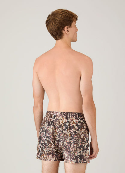 Mens Classic Boxer Short In Liberty Fabric In Dark Brown Floral Mbox4701L Brhb
