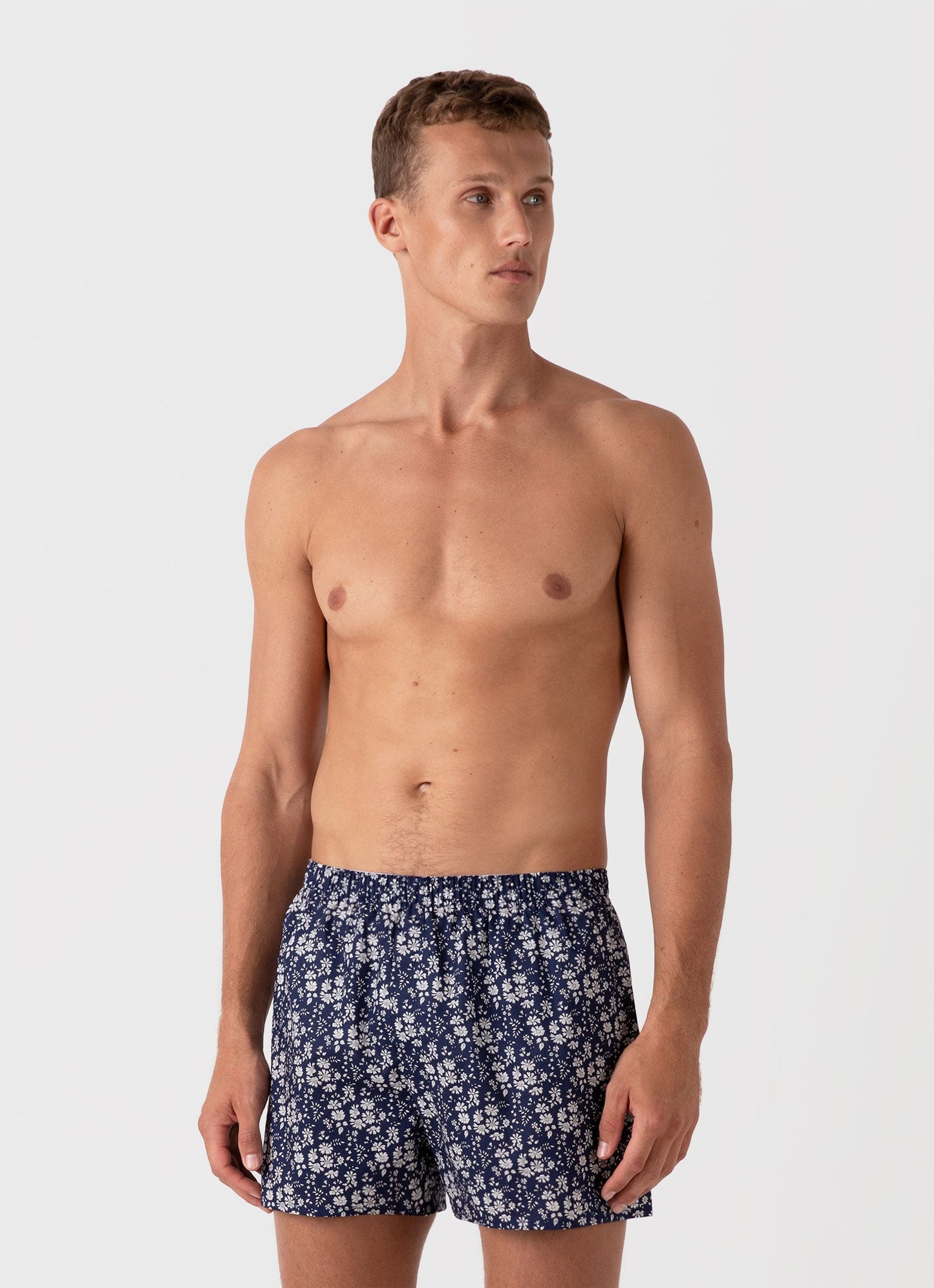 Mens Classic Boxer Shorts In Liberty Fabric In Navy Meadow Mbox4701L Buwa