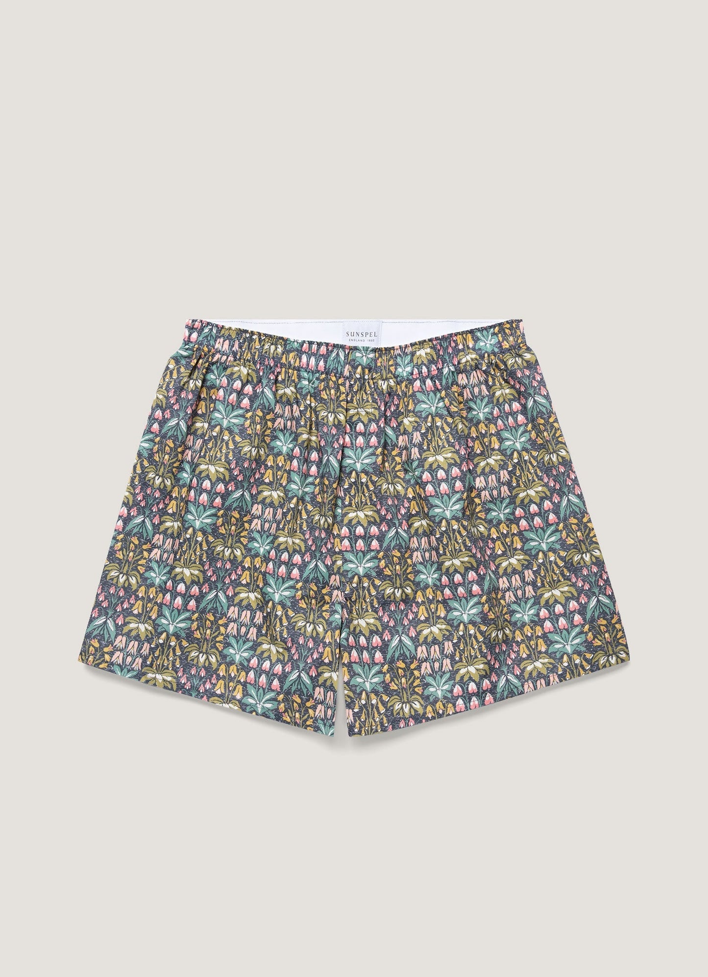 Mens Classic Boxer Shorts In Liberty Fabric In Navy Floral Tropics Mbox4701L Buwk