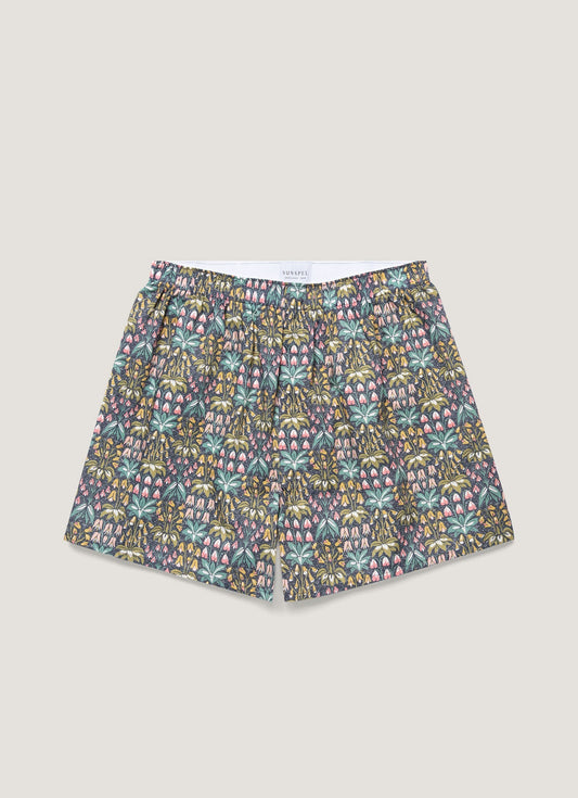 Mens Classic Boxer Shorts In Liberty Fabric In Navy Floral Tropics Mbox4701L Buwk