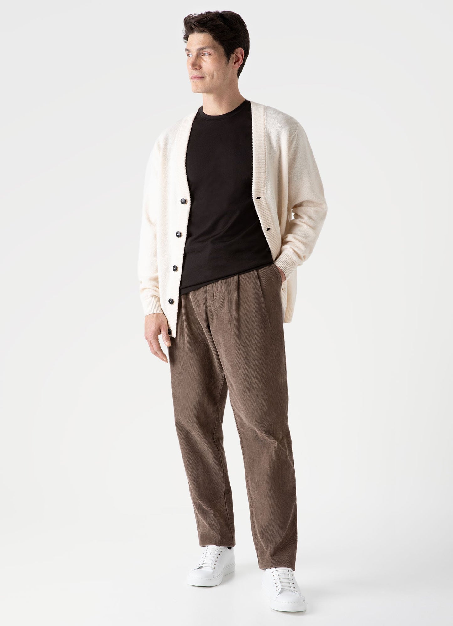 Mens Lambswool Cardigan In Ecru Mcar8187 Whcr
