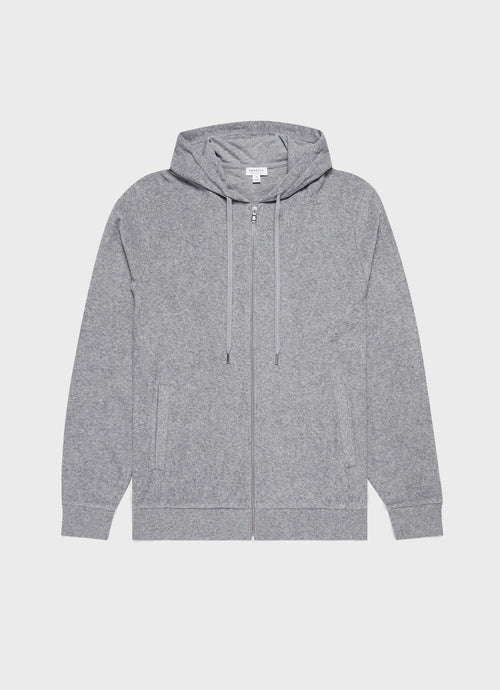Towelling Hoody In Grey Melange