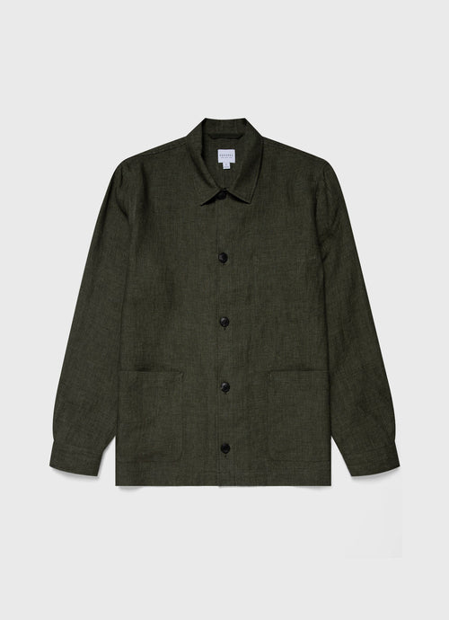 Mens Linen Twin Pocket Jacket In Hunter Green Mjac7099 Gngc