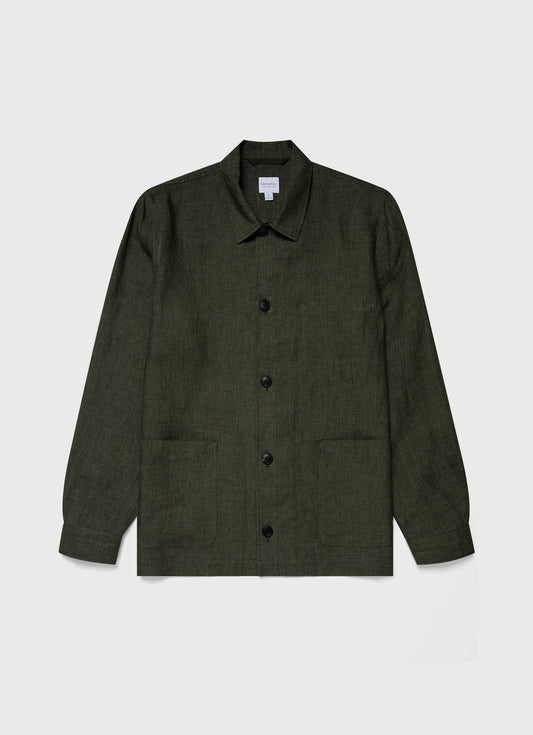 Mens Linen Twin Pocket Jacket In Hunter Green Mjac7099 Gngc