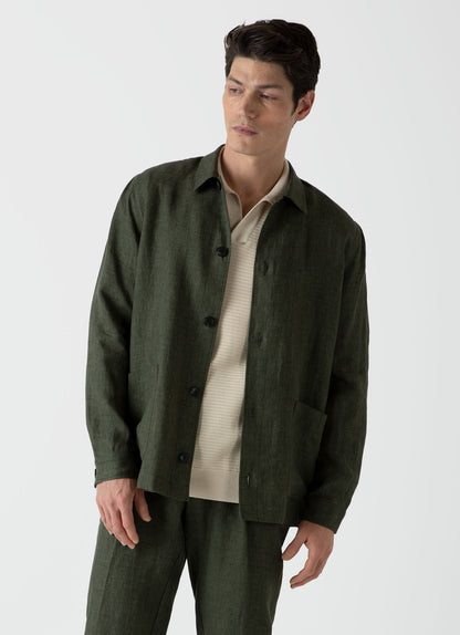 Mens Linen Twin Pocket Jacket In Hunter Green Mjac7099 Gngc