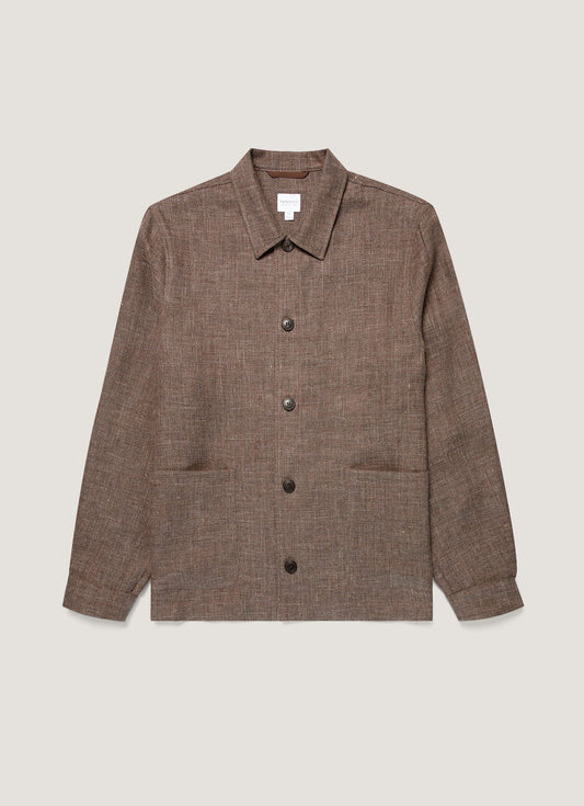 Mens Cotton Linen Twill Twin Pocket Jacket In Dark Cedar Mjac7166 Brgr