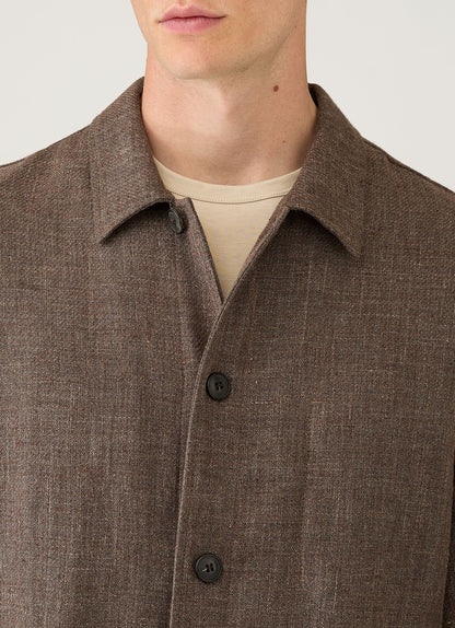 Mens Cotton Linen Twill Twin Pocket Jacket In Dark Cedar Mjac7166 Brgr