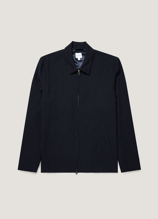 Mens Light Textured Wool Harrington Jacket In Navy Mjac7190 Buaa