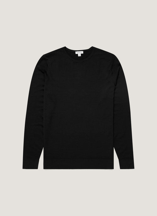 Mens Fine Merino Wool Jumper Black Mjum8058