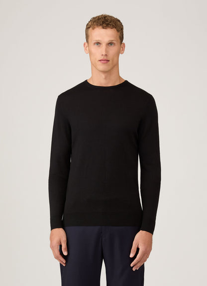 Mens Fine Merino Wool Jumper Black Mjum8058