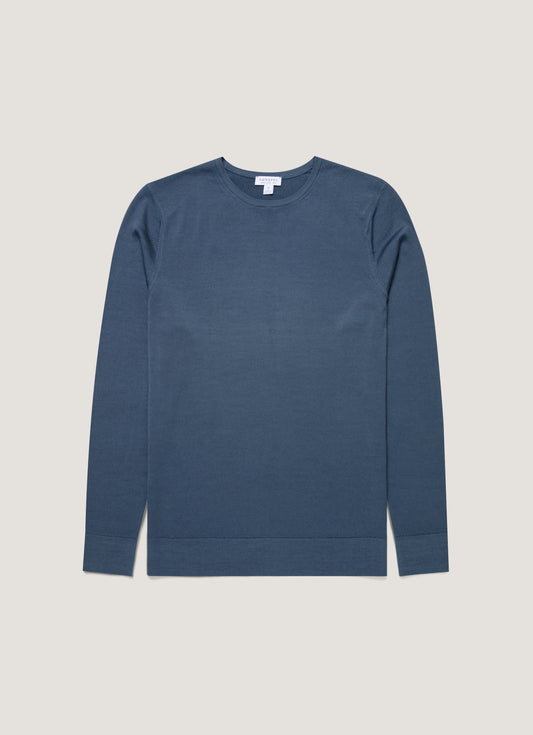 Mens Extra Fine Merino Crew Neck In Slate Blue Mjum8058 Buua
