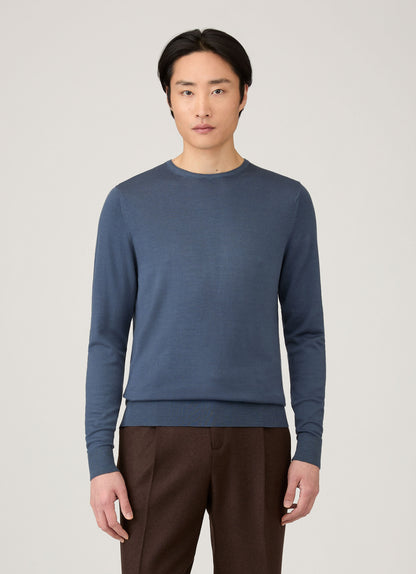 Mens Extra Fine Merino Crew Neck In Slate Blue Mjum8058 Buua