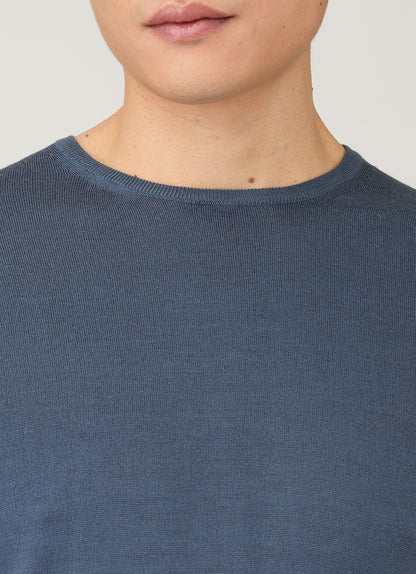 Mens Extra Fine Merino Crew Neck In Slate Blue Mjum8058 Buua