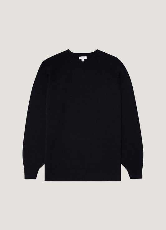 Mens Lambswool Crew Neck Jumper Dark Navy Mouline Mjum8066