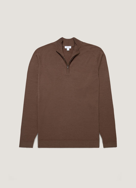 Mens Extra Fine Merino Zip Neck In Bark Mjum8116 Brgc