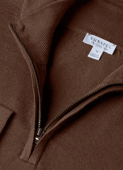 Mens Extra Fine Merino Zip Neck In Bark Mjum8116 Brgc