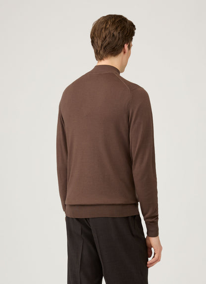 Mens Extra Fine Merino Zip Neck In Bark Mjum8116 Brgc
