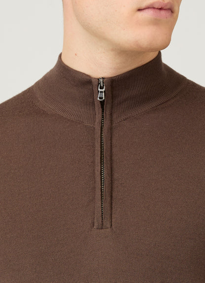 Mens Extra Fine Merino Zip Neck In Bark Mjum8116 Brgc