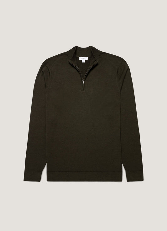 Mens Extra Fine Merino Zip Neck In Dark Green Mjum8116 Gnin