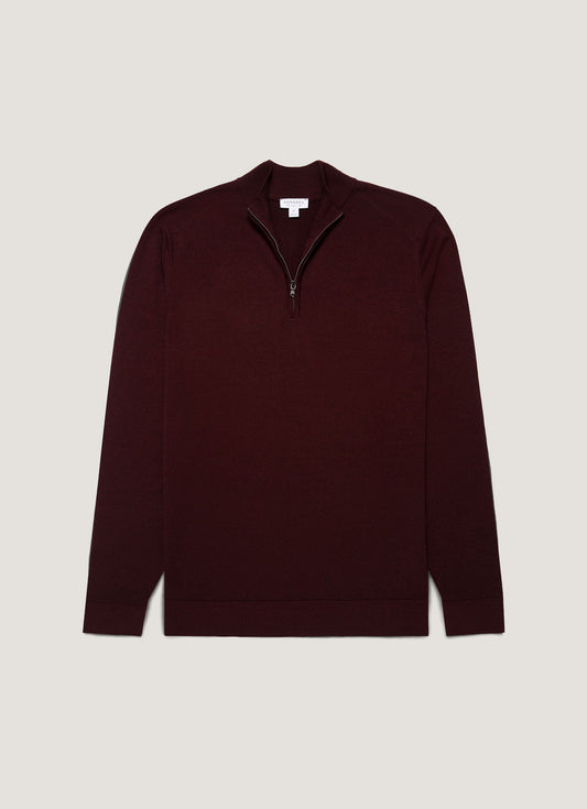 Mens Extra Fine Merino Zip Neck In Bakelite Mjum8116 Rdel