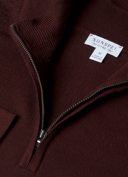 Mens Extra Fine Merino Zip Neck In Bakelite Mjum8116 Rdel