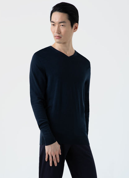 Merino V Neck Jumper Light Navy