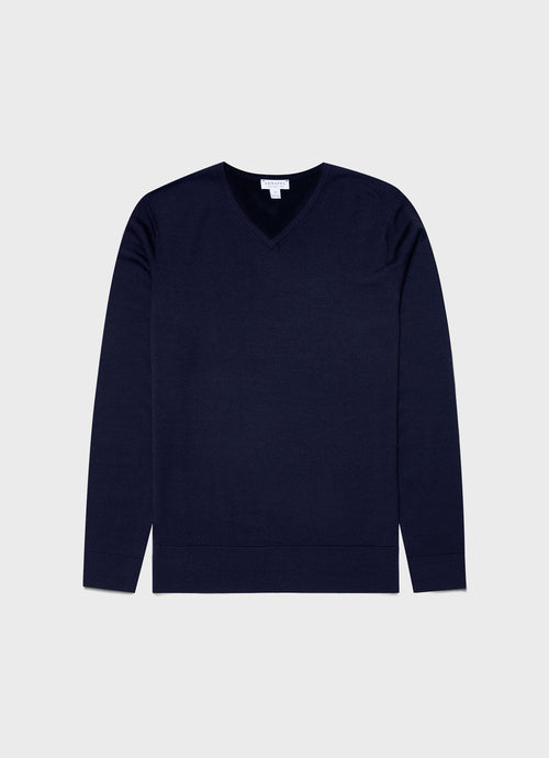 Merino V Neck Jumper Light Navy