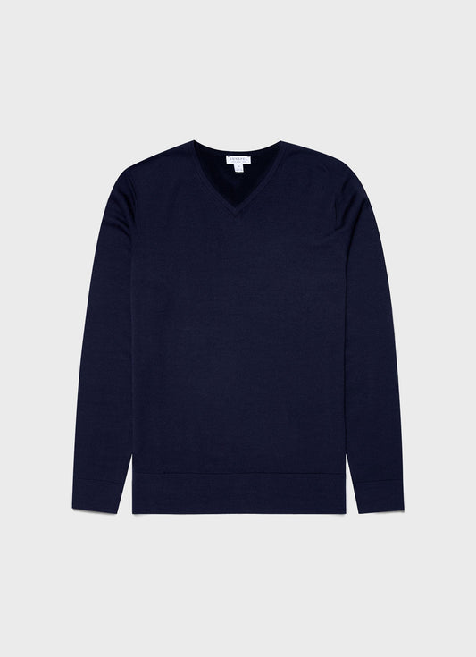 Merino V Neck Jumper Light Navy