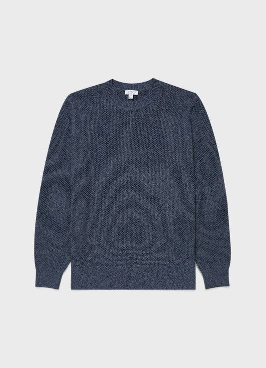 Mens Honeycomb Cotton Crew Neck Jumper In Indigo Mjum8207 Buvx