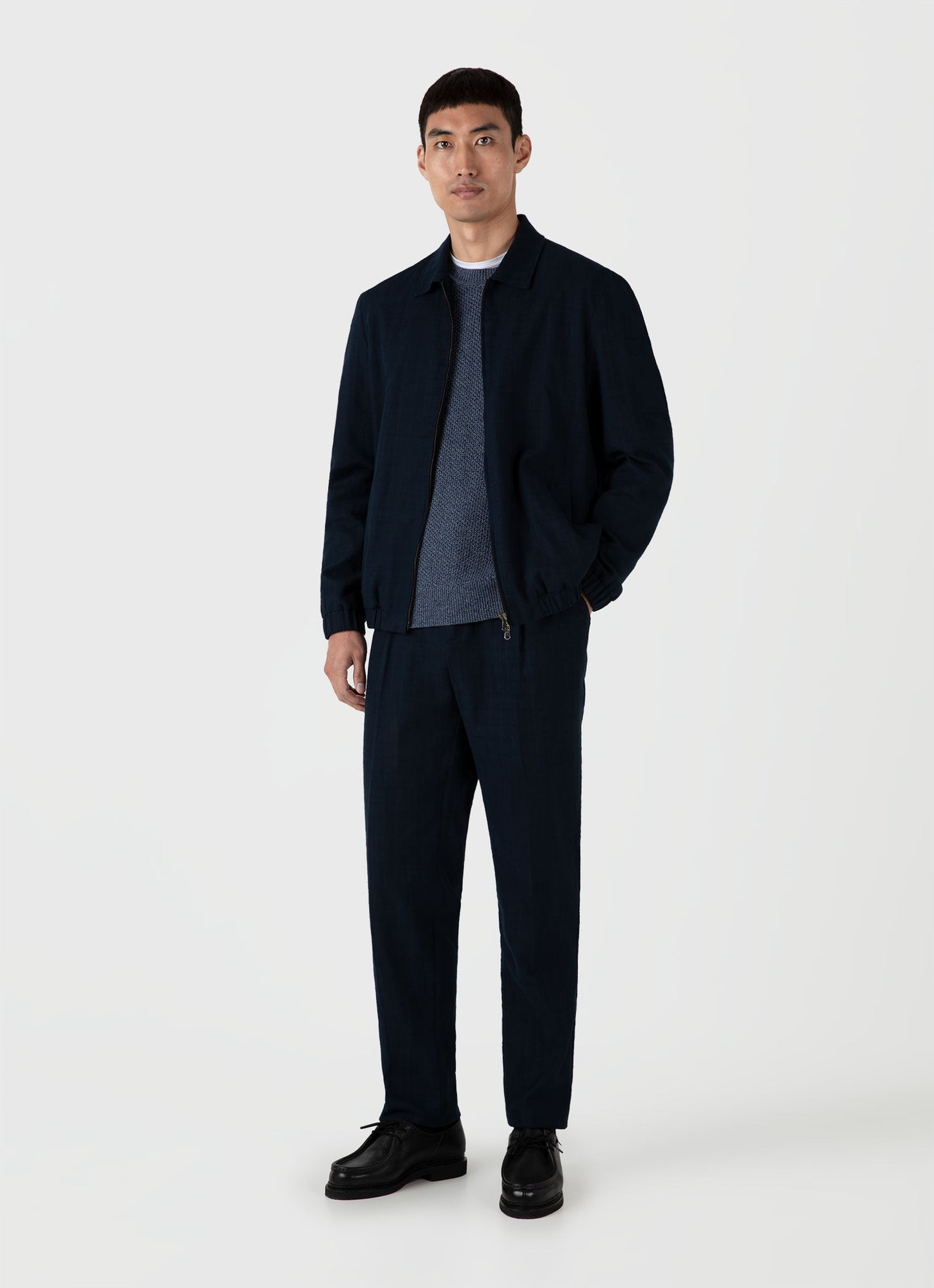 Mens Honeycomb Cotton Crew Neck Jumper In Indigo Mjum8207 Buvx