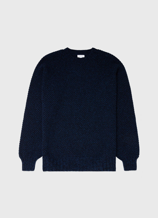 Mens Lambswool Textured Jumper In Bright Navy Twist Mjum8214 Butu