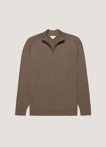 Mens Sea Island Cashmere Half Zip In Bark Mjum8284 Brgc