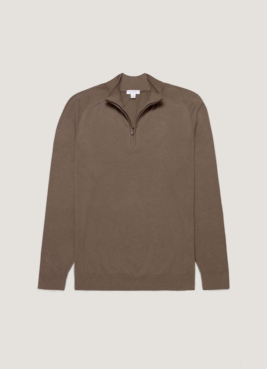 Mens Sea Island Cashmere Half Zip In Bark Mjum8284 Brgc