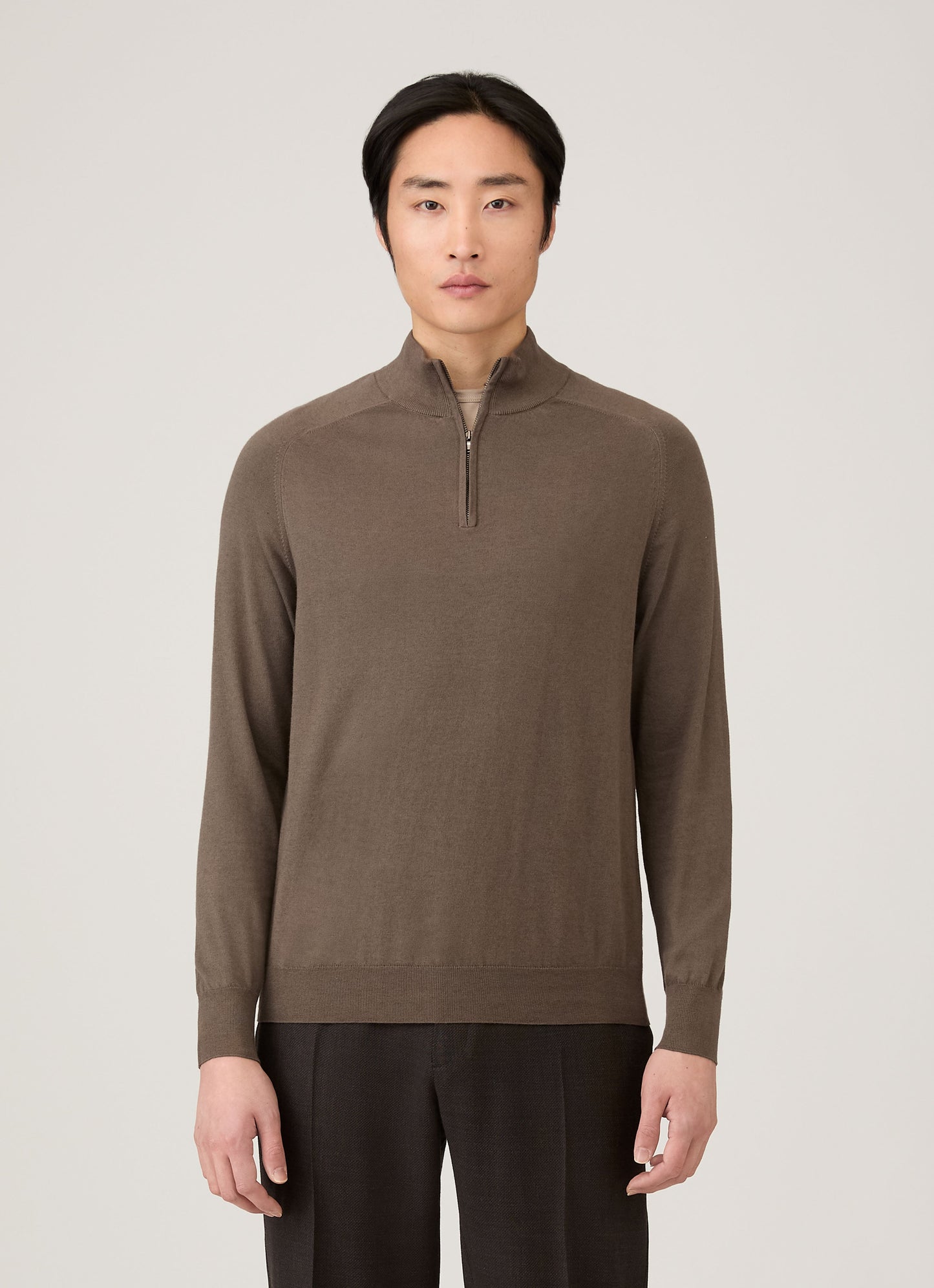 Mens Sea Island Cashmere Half Zip In Bark Mjum8284 Brgc