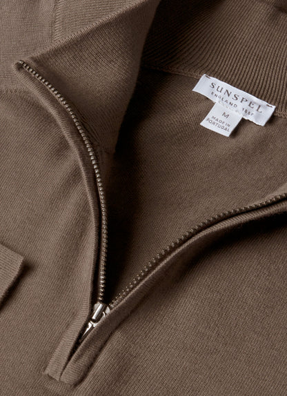 Mens Sea Island Cashmere Half Zip In Bark Mjum8284 Brgc