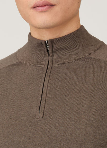 Mens Sea Island Cashmere Half Zip In Bark Mjum8284 Brgc