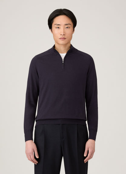 Mens Sea Island Cashmere Half Zip In Midnight Navy Mjum8284 Buvn