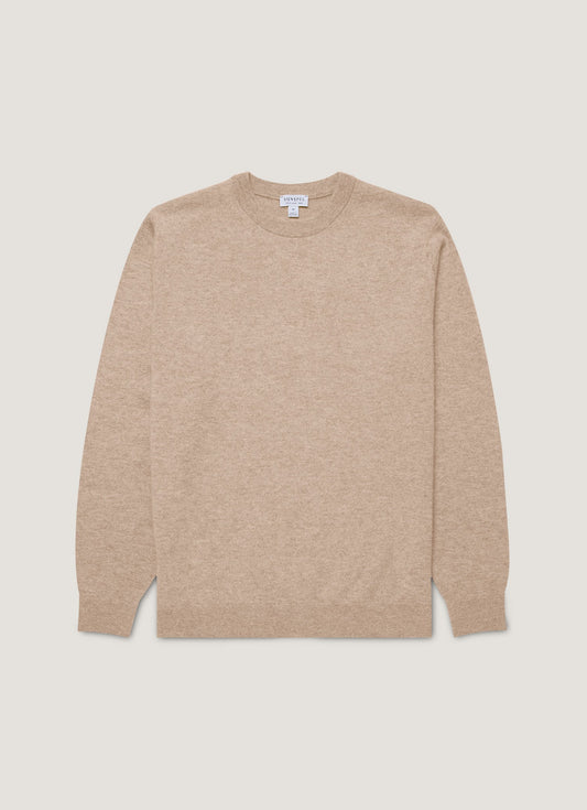 Mens Cashmere Crew Neck Jumper In Oatmeal Melange Mjum8291 Whao