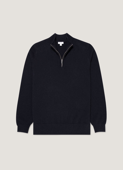 Mens Cashmere Half Zip Jumper In Navy Mjum8299 Buaa