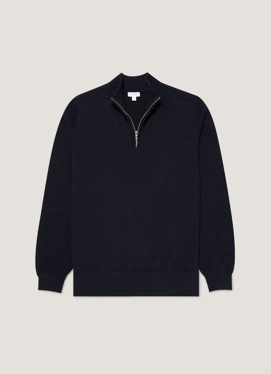 Mens Cashmere Half Zip Jumper In Navy Mjum8299 Buaa