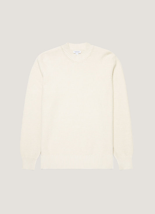 Mens Cotton Crew Neck Jumper In Ecru Mjum8302 Whif