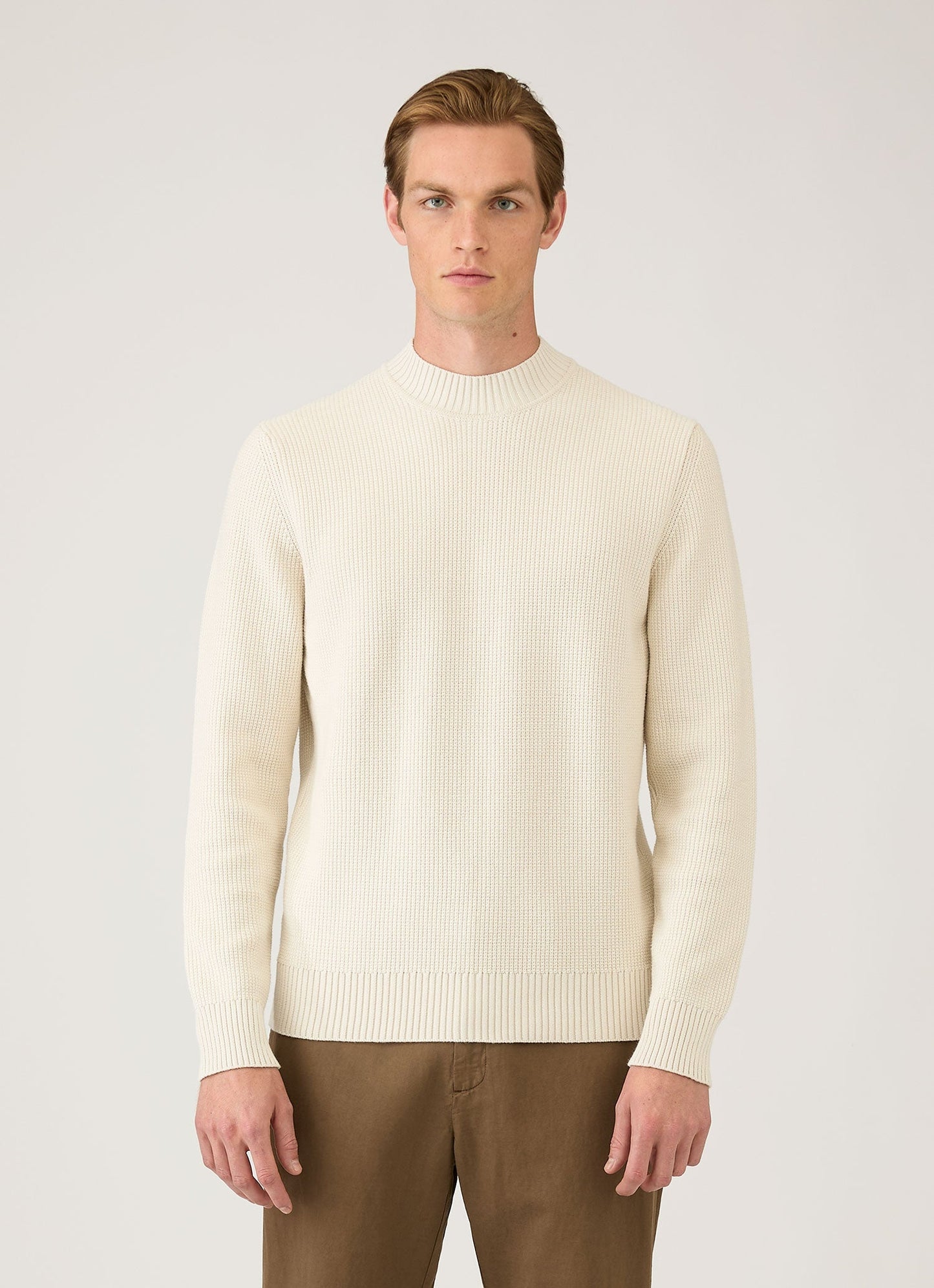 Mens Cotton Crew Neck Jumper In Ecru Mjum8302 Whif